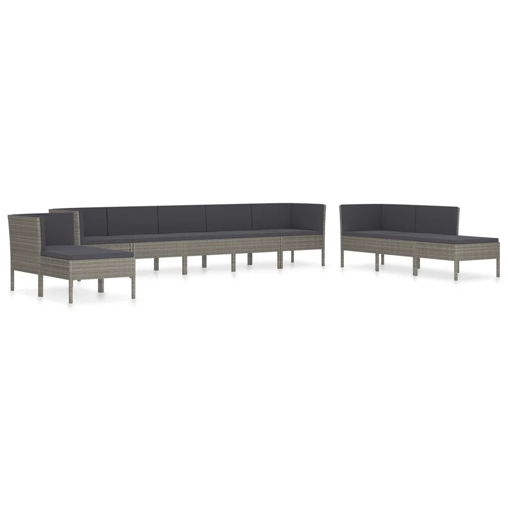 Set Divani da Giardino 10 pz con Cuscini in Polyrattan Grigio cod mxl 37807