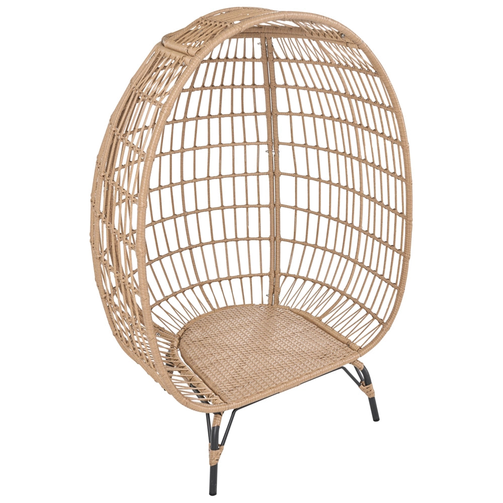 Poltrona da Giardino Boho in Rattan Naturale con Cuscini a Forma di Uovo Beige