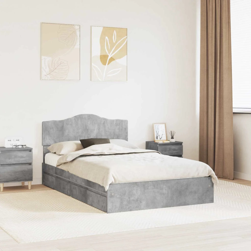 Letto con Contenitore con testiera Grigio cemento 135 x 190 cm