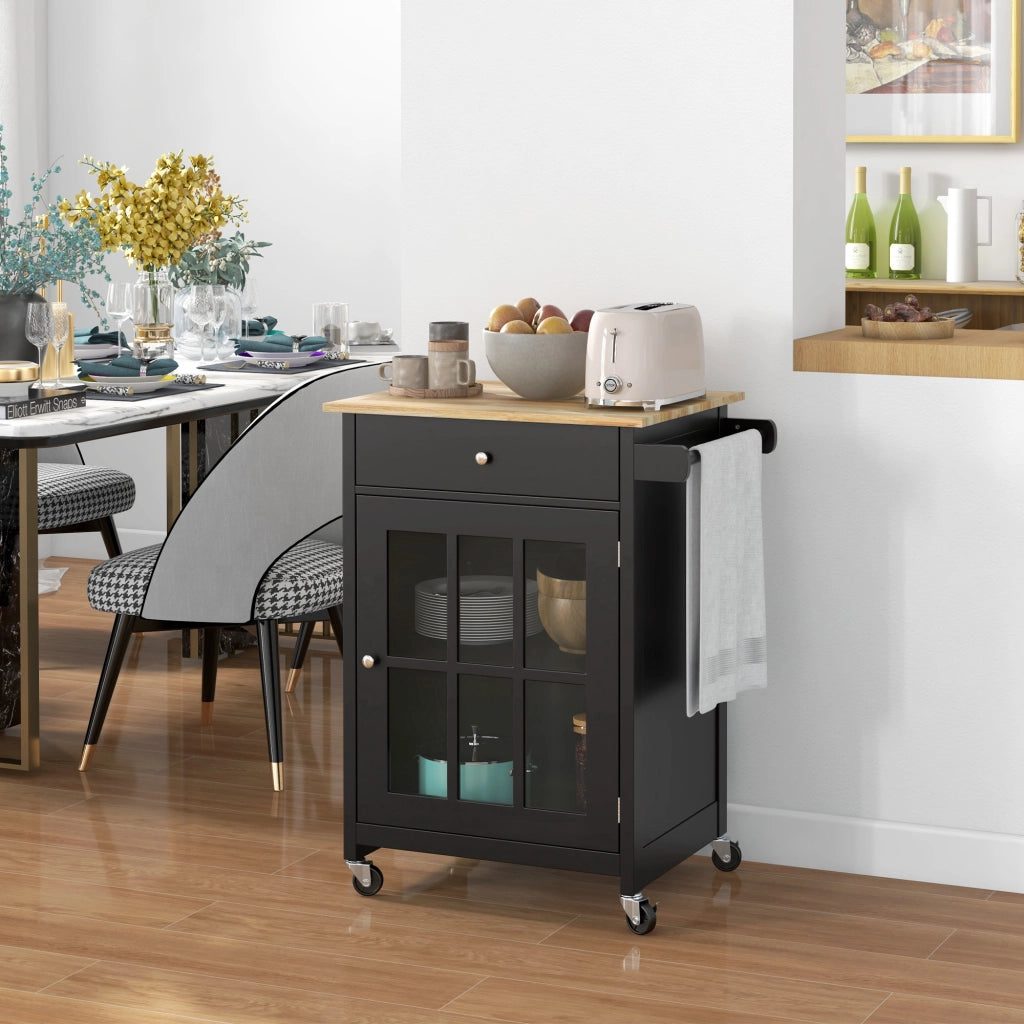 Carrello Cucina con Cassetto, Armadietto Regolabile e Portasciugamani, in Legno, 67x48x86.5 cm, Nero e Rovere