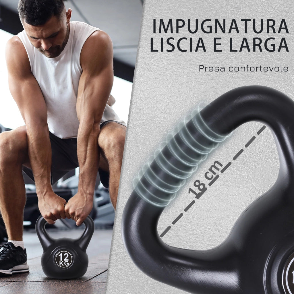 EasyComfort Kettlebell 12kg per Sport e Fitness con Base Piatta e Impugnatura, Kettlebell Pesi per Allenamento Home Gym Casa e Palestra, 27x21x31 cm, Nero
