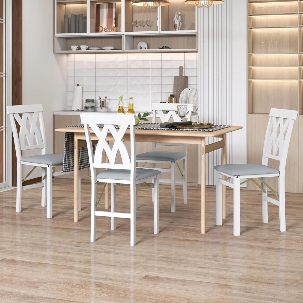 Set di 2 Sedie Pieghevoli, Sedie Ergonomiche di Gomma Senza Braccioli con Struttura in Legno di Gomma, Seduta Pieghevole da Pranzo con Schienale Curvo per Ristorante, Portata 150 kg (Bianco)