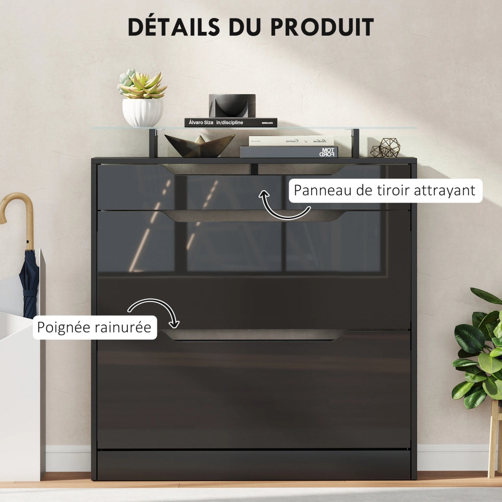 Armadio Scarpe con Cassetti e Ripiano ¨C zephmum ¨C Nero 89x23x96