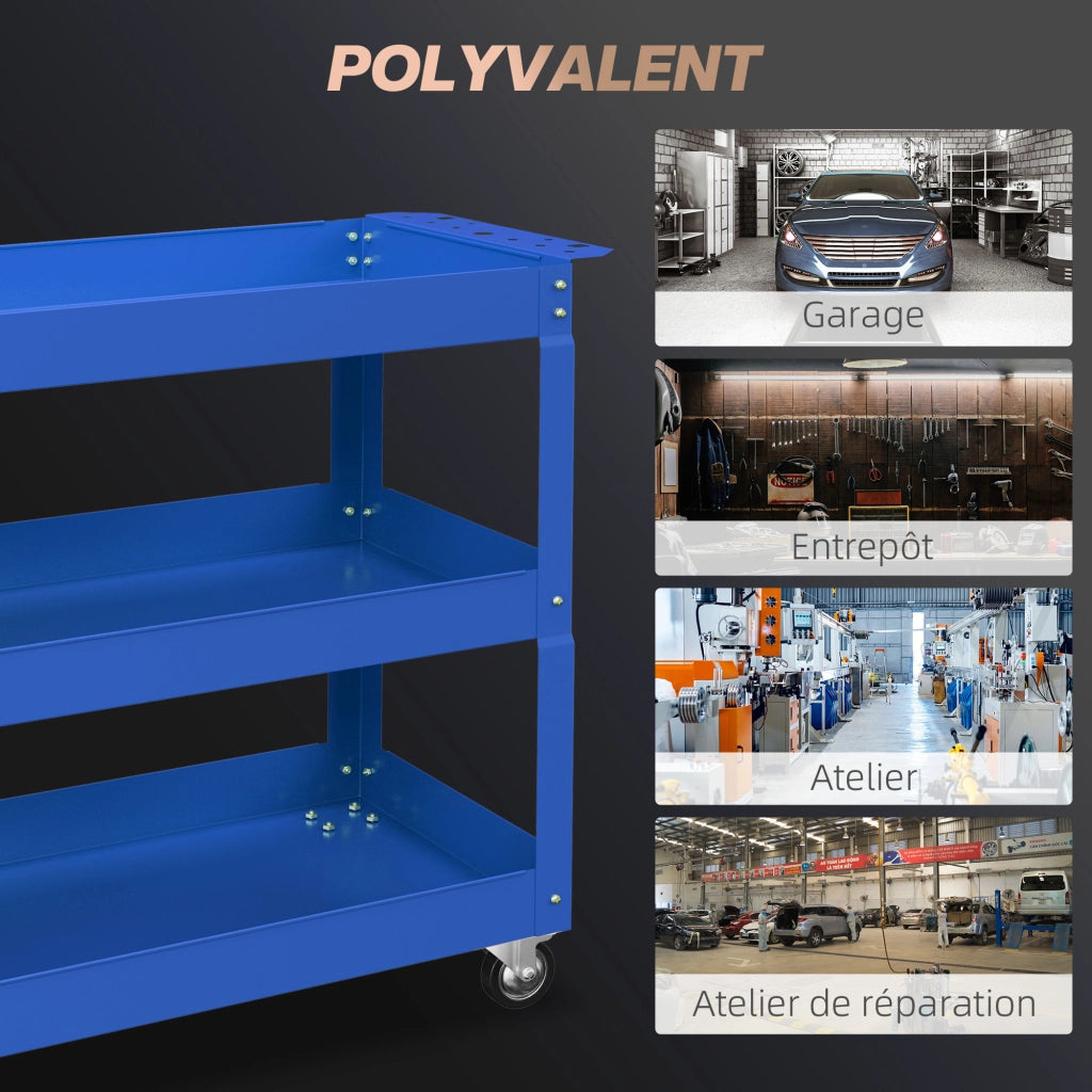 Carrello da lavoro a 3 ripiani ¨C zephmum ¨C blu, acciaio, 83x35.3x76 cm