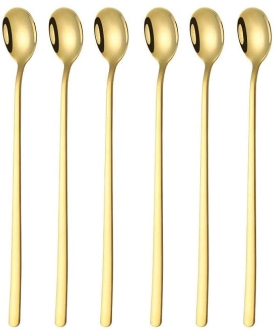 Set di cucchiai per caffè 6 pezzi - Acciaio inossidabile - Cucchiaio per ghiaccio - Cucchiaio lungo per caffè - Ideale per caffè freddo/tea fredda - Manico 23,5 cm - Cucchiai per caffè