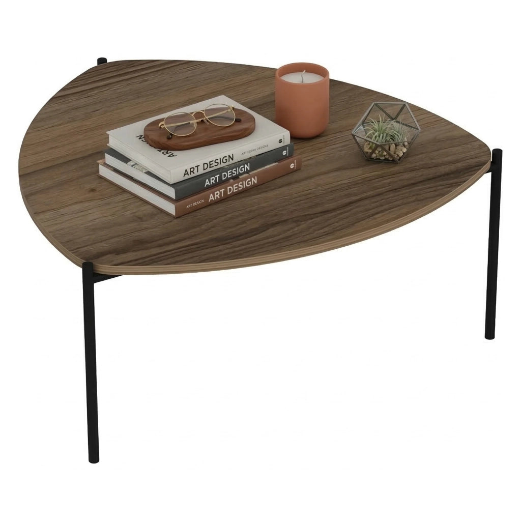 Atesino, Tavolino da Salotto Forma Triangolare, 90x89x40h cm Marrone Noce