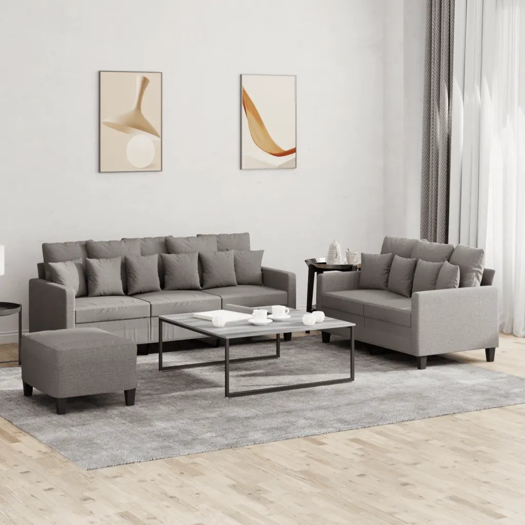 Set di Divani 3 pz con Cuscini Tortora in Tessuto