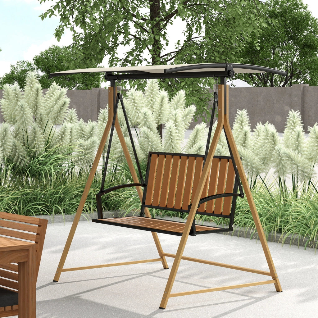 Dondolo da Giardino 2 Posti con Tettoia ¨C Xylo ¨C Metallo Beige 142x112x162 cm