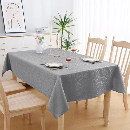 Tavolo coprente lavabile rettangolare 140 x 240 cm a damasco resistente ai graffi - poliestere - facile da pulire - per cucina e festa grigio.