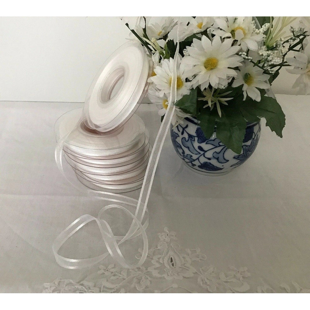 Trade Shop - Nastro Organza Doppio Raso 6 Mm Rotolo Bobina 23m Decorazioni Fai Da Te - Bianco