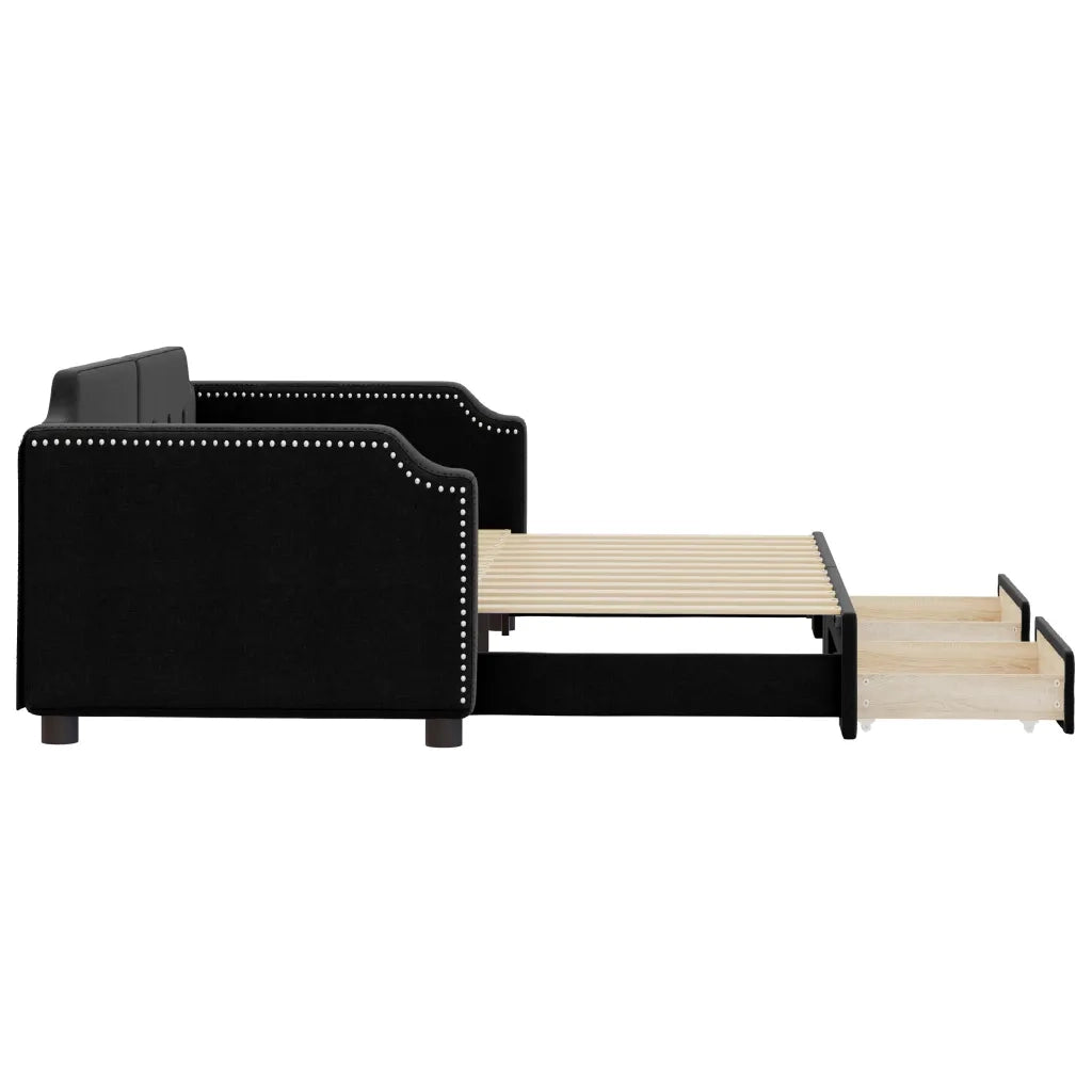 Divano Letto Estraibile con Cassetti Nero 90x200 cm in Tessuto 3197672