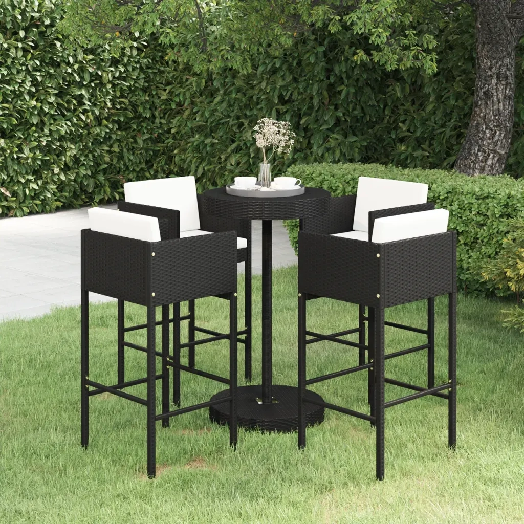 Set Bar da Giardino 5 pz con Cuscini Polyrattan Nero 3094775