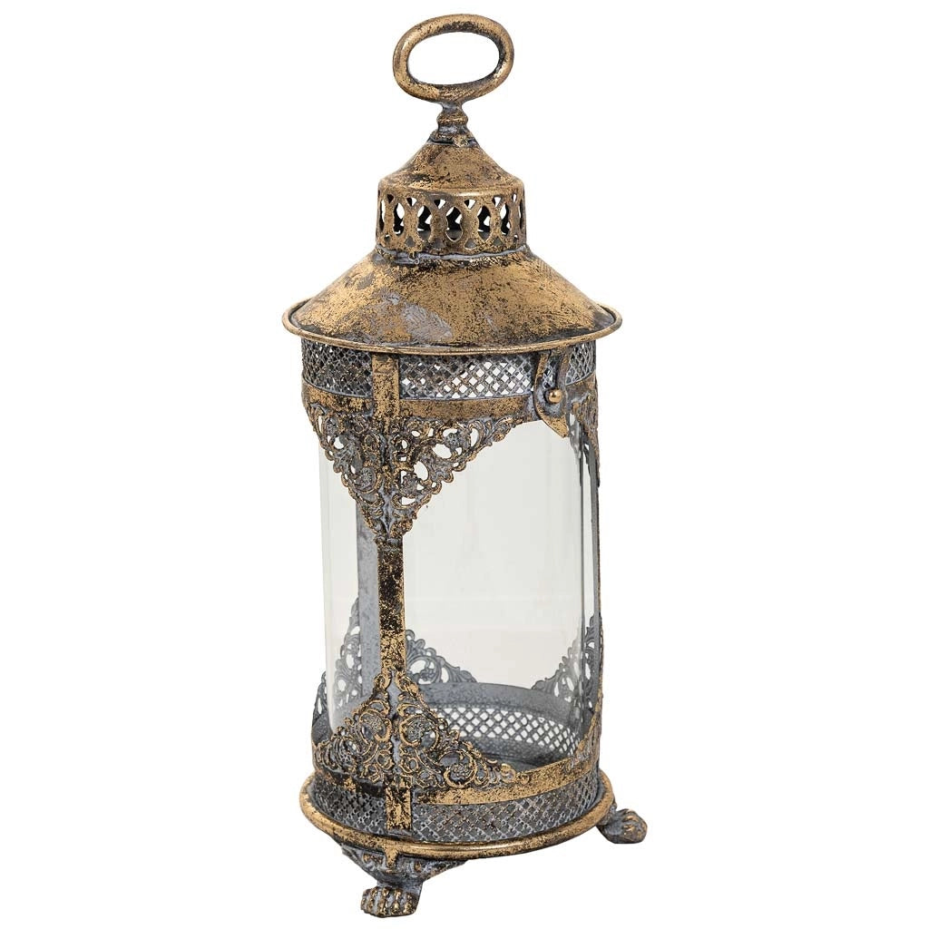 Portacandele in metallo dorato 17x17x42h