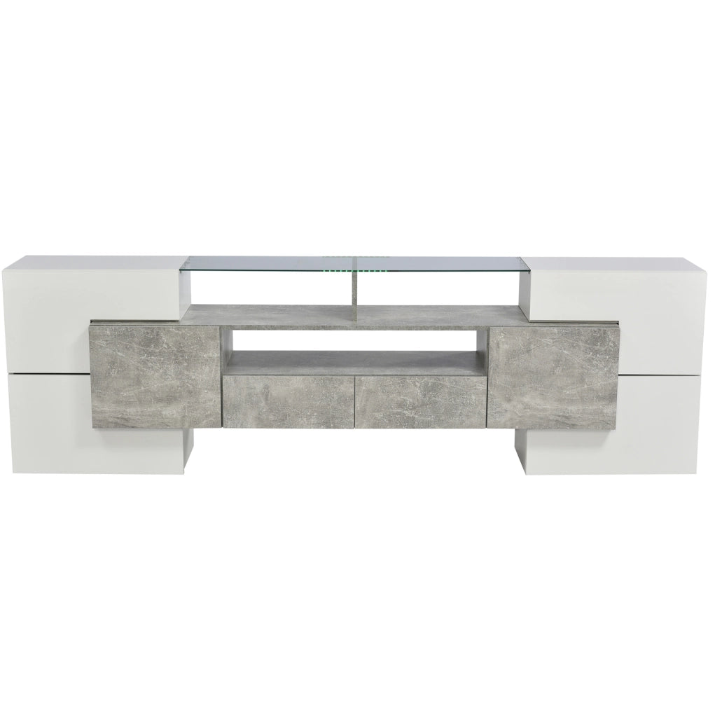 Mobile TV 200x35x60 cm bianco e grigio in MDF, 6 ante e LED