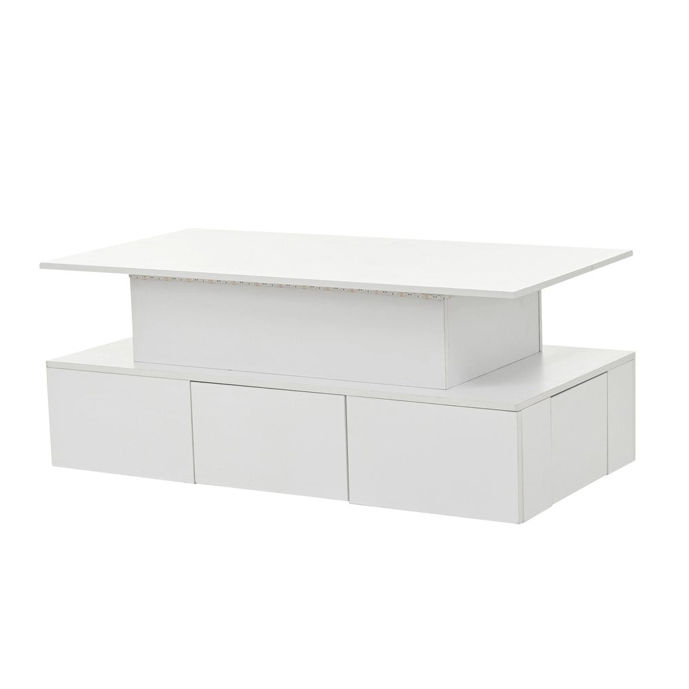 Tavolino da Caff¨¨ Sollevabile con LED e Cassetti ¨C MINIMAL ¨C Bianco, MDF, 100x50x40