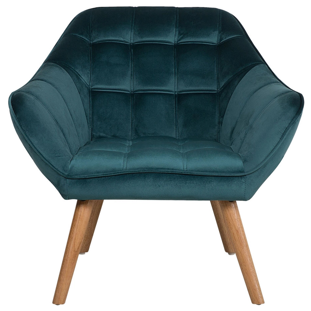 Poltrona con rivestimento in tessuto di velluto blu turchese Sedia con glam con gambe in legno
