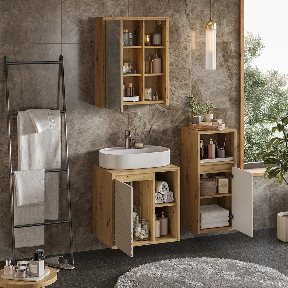 Set mobili bagno Viola Rovere artigianale 3 parti Vicco