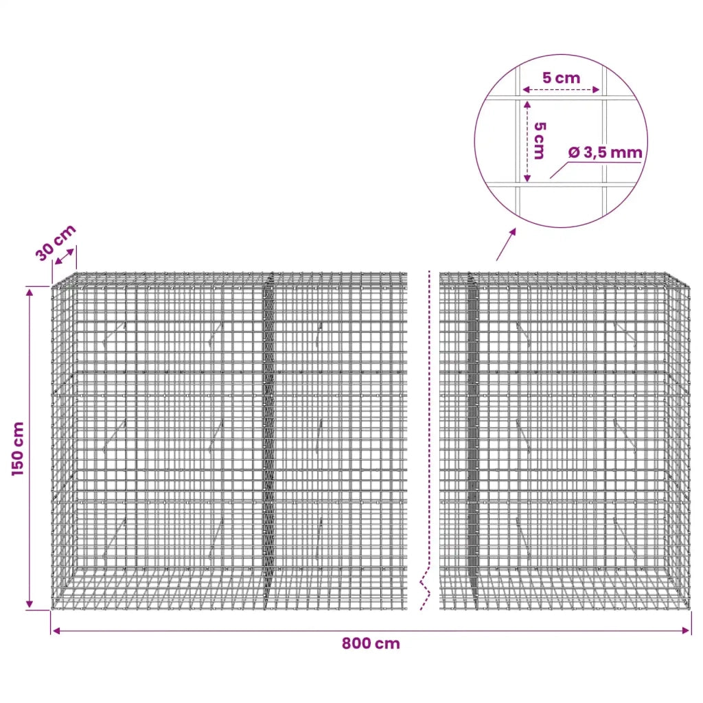 Gabion con Filo da 3,5 mm e Maglia da 5x5 cm 800x30x150 cm 3462274