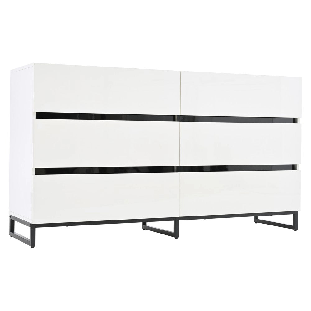 Credenza da Soggiorno con 6 Cassetti e 3 Gambe in Metallo ¨C MINIMAL ¨C Bianco/Nero Lucido 140x39x78