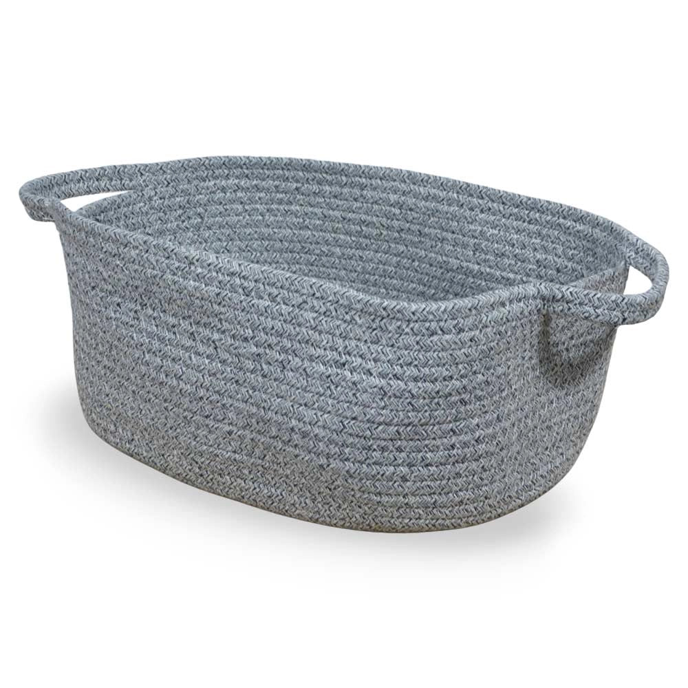 Cesti Portaoggetti Ovale in Corda Grigio con Maniglie cm 47 x 25x h 15 set da 3
