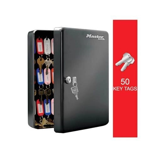 Master Lock KB-50ML Armadietto per Chiavi 50 Gancetti in Acciaio con Serratura a Chiave e Kit di Montaggio colore Nero