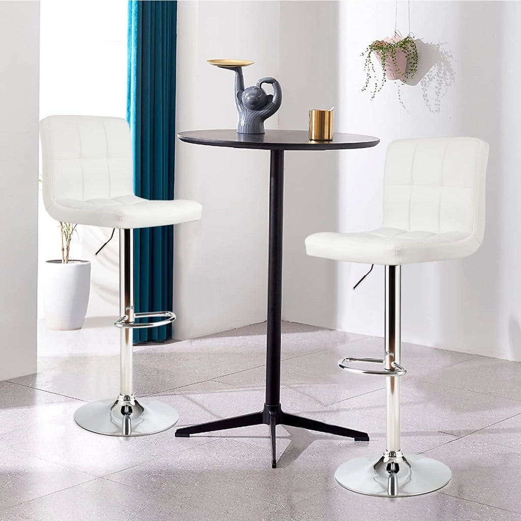 Set di 2 Sgabelli da Bar Regolabili in Altezza 65 – 85 cm, Girevole a 360° con Schienale e Poggiapiedi, Sgabello da Bistrò, Portata Fino a 150 kg