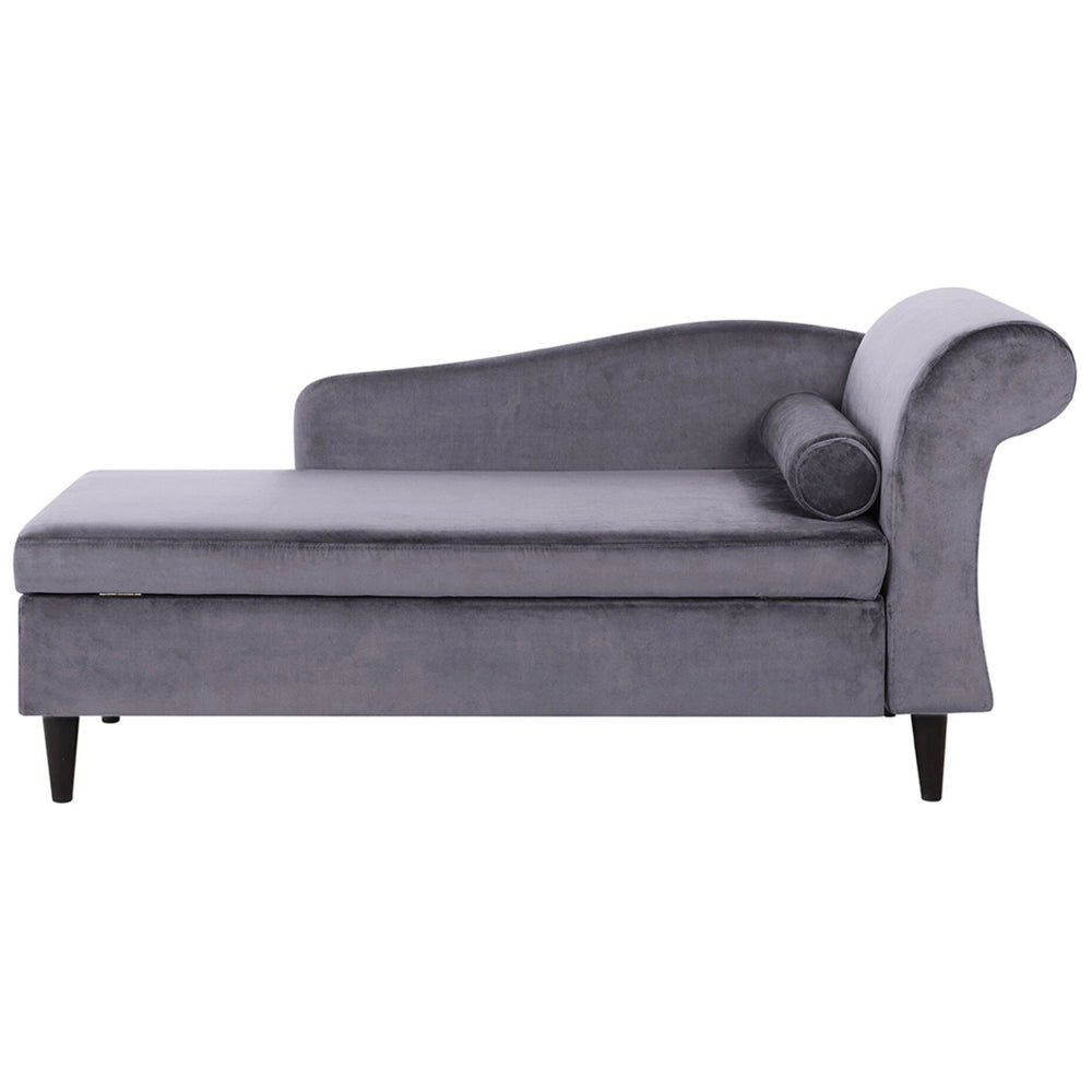 Chaise longue Rivestimento in velluto grigio con contenitore a versione destra con supporto