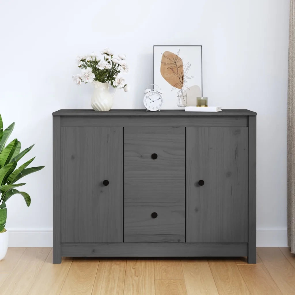 Credenza Grigia 100x35x74 cm in Legno Massello di Pino 814566