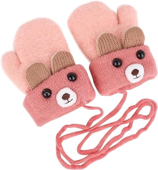 Manopole per bambini, guanti caldi per bambini, guanti per bambini con dita lunghe, guanti da neve magici con cordino