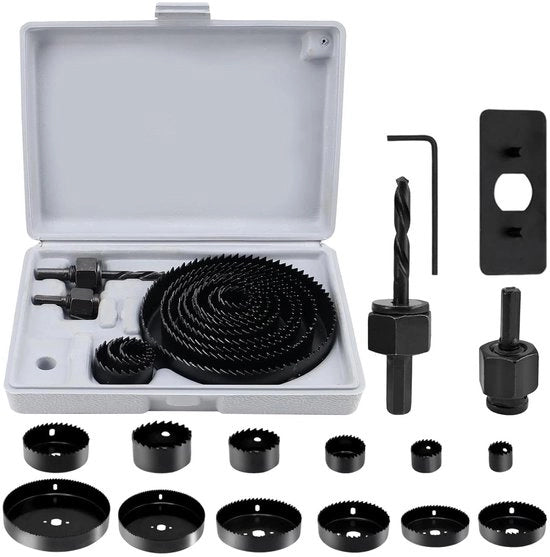 Set di seghe circolari a carbonio - 19-127 mm - 17 pezzi - Per fori precisi in legno morbido, PVC e plastica.