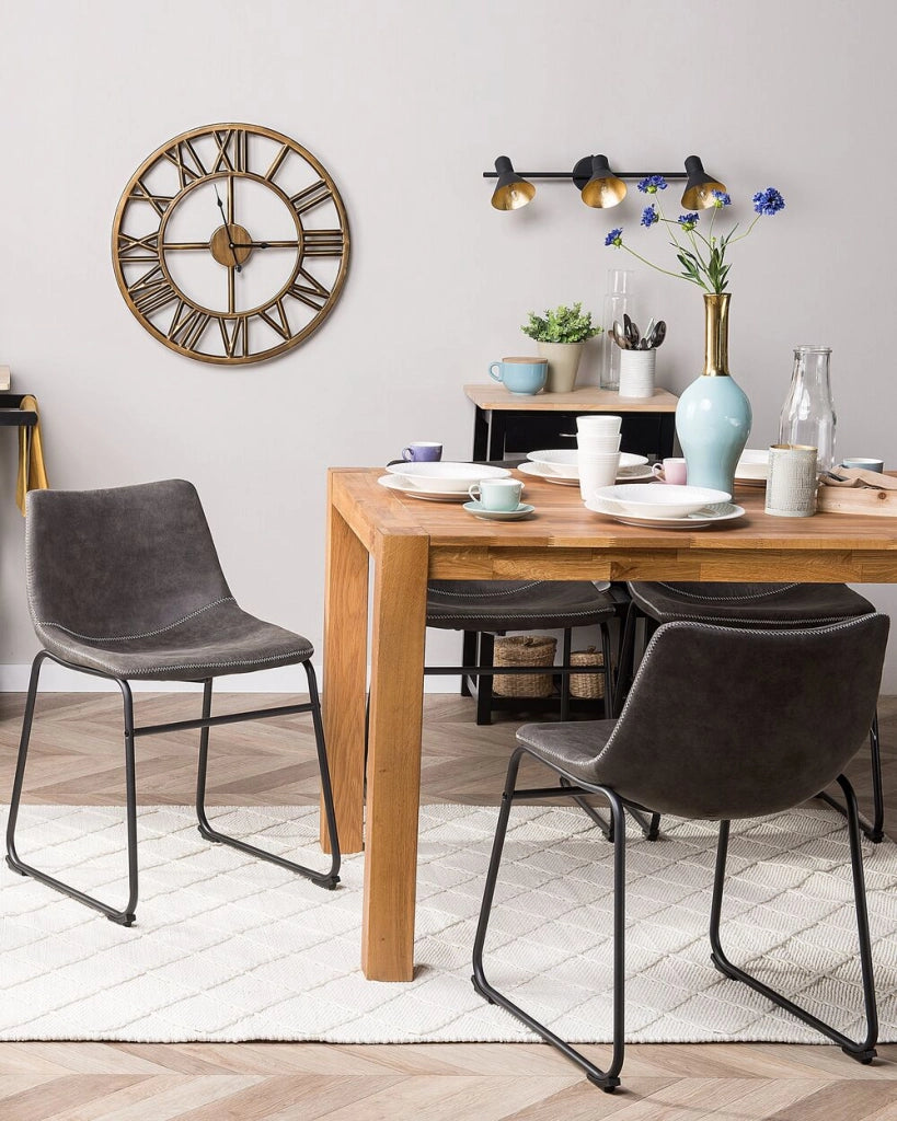Set di 2 sedie da pranzo con rivestimento in tessuto grigio e gambe nere in stile retrò rustico