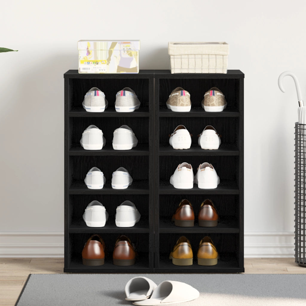 Armadio per scarpe  2 pz Nero Rovere 32x35x70 cm in legno ingegnerizzato