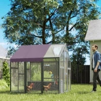 Recinto per Galline, Pollaio con Tetto Impermeabile, 2 Nidi, 2 Posatoi, per 6-8 Galline, 1.7 x 1.8 x 1.8 m, Grigio