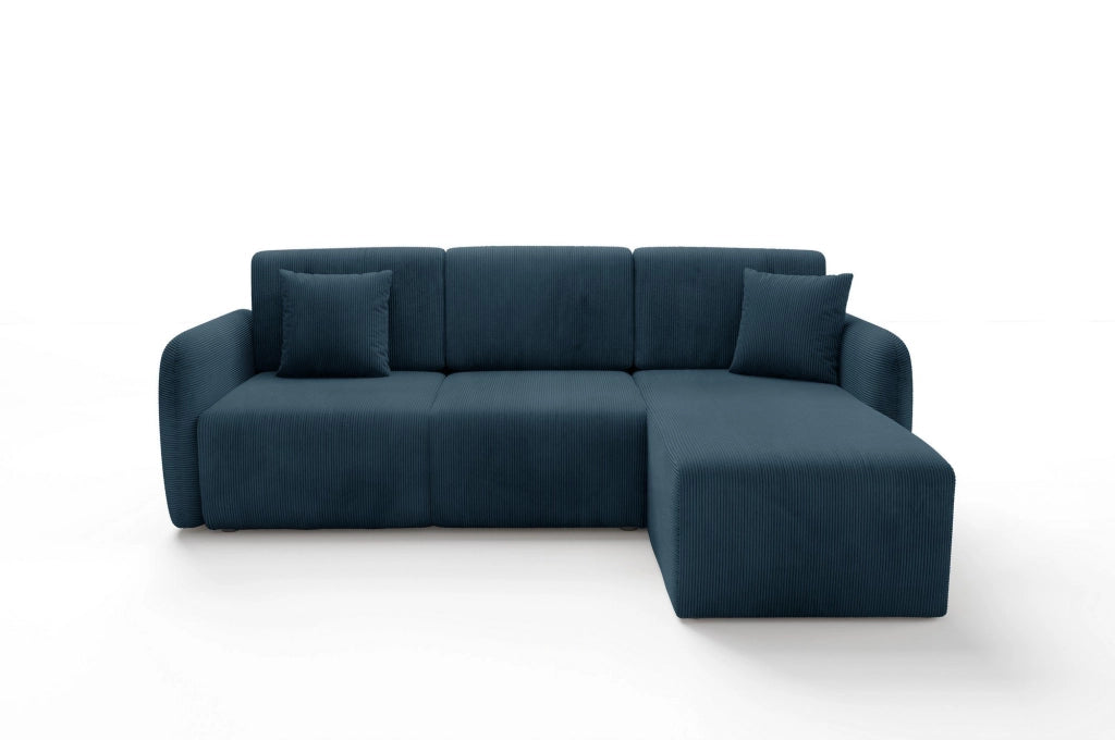 Ranco, Divano Letto con Penisola Contenitore, 245x185 cm blu