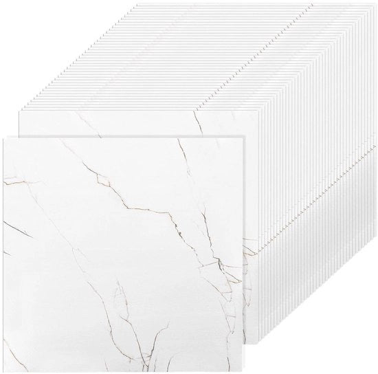 Pavimento in PVC autoadesivo 30x30 cm impermeabile antiscivolo - bianco a marmorizzazione - adatto per cucina, soggiorno e bagno.