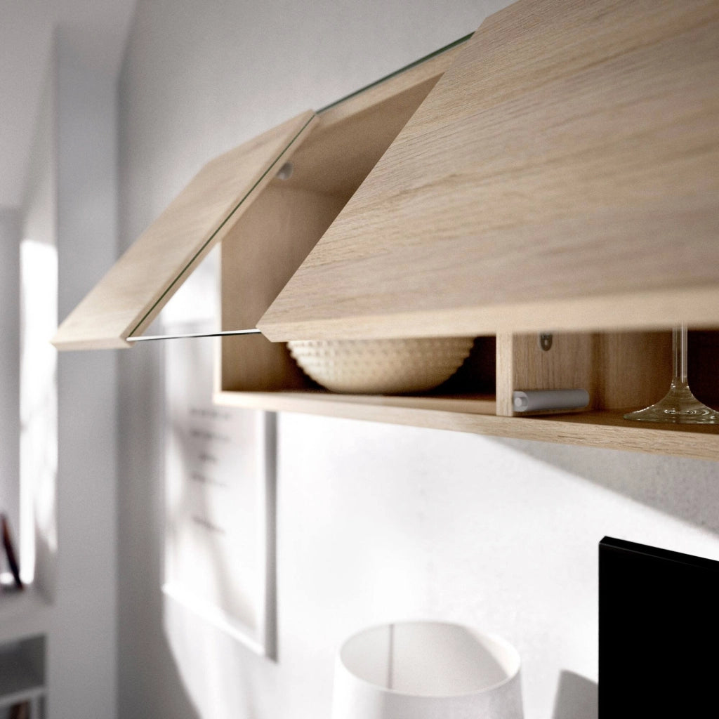 Parete attrezzata Axayazala, Set da soggiorno modulare ad angolo, Mobile salotto porta TV multiposizione, 201x41h180 cm, Bianco e Rovere