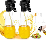 Spruzzatore di olio, flacone di olio, 200 ml, spray di olio con 1 beccuccio e 3 setole di pulizia multifunzionali, spruzzatore di olio per olio di cottura per cucinare, grigliare, insalate e arrostire (2 pezzi)