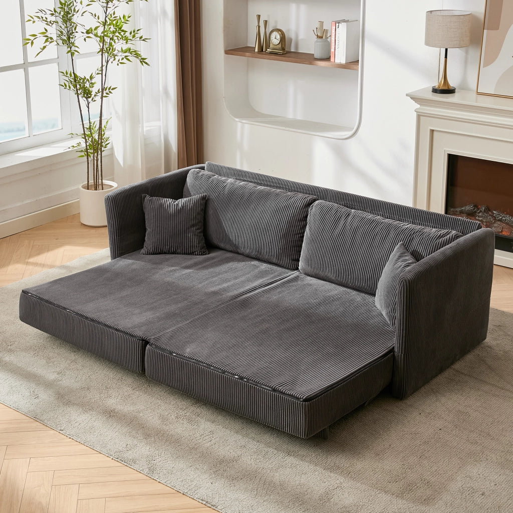 Divano letto convertibile in velluto a coste con struttura in metallo e cuscini memory grigio 182 × 88 × 84 cm