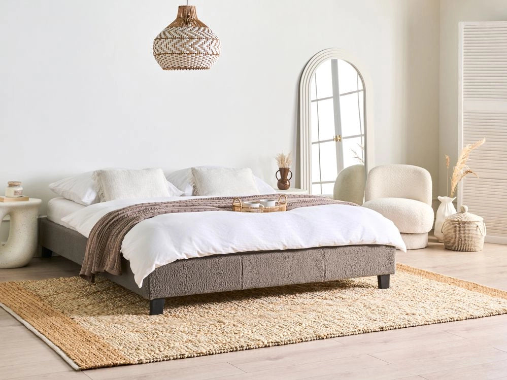 Letto 180 x 200 cm in bouclé bianco crema con rete a doghe senza testiera 160 x 200 cm