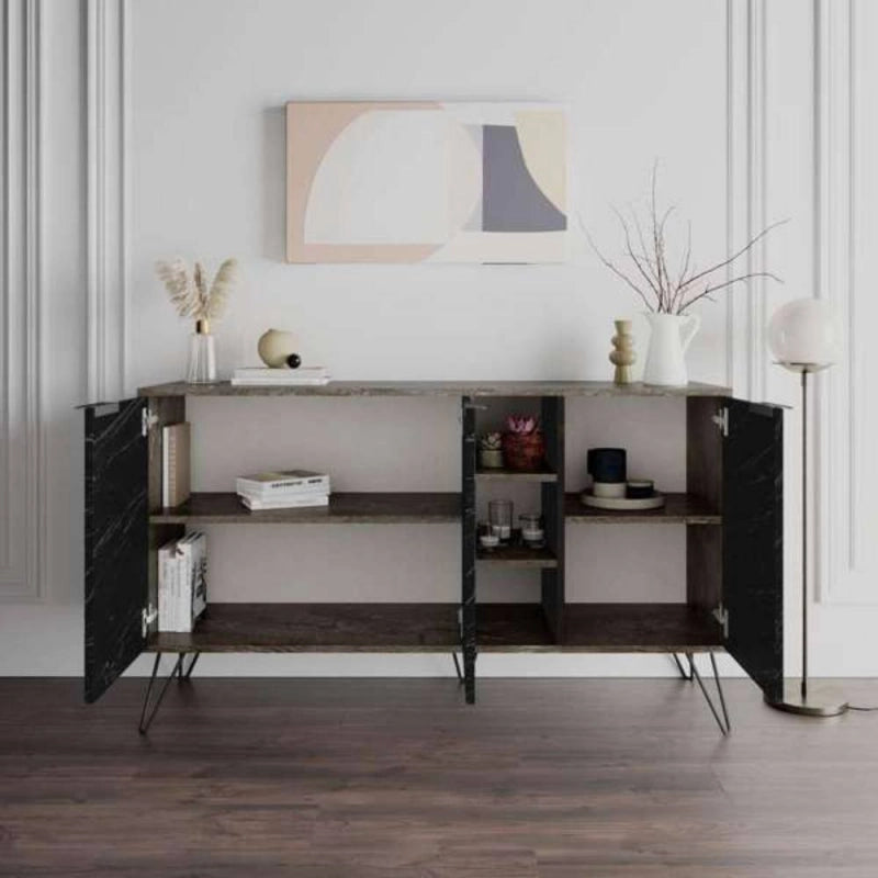 Madia Clara Bendir dark coffe 3 ante effetto marmo nero 142x35,5x83h
