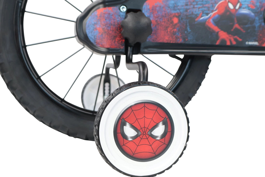 Bicicletta per Bambini 16" Marvel Spiderman Freni Caliper e Stabilizzatori in Acciaio Hi-Ten Rosso