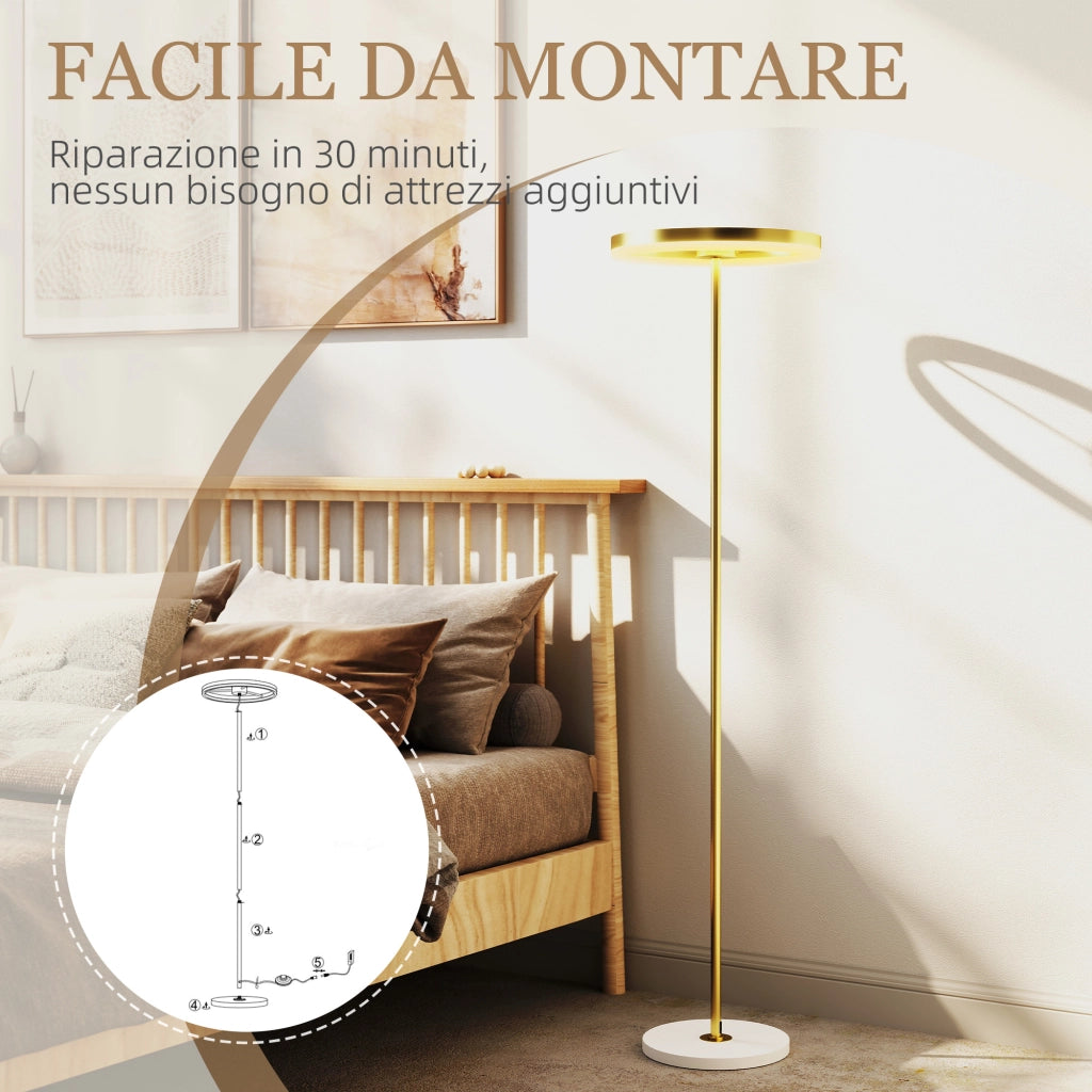 Lampada da Terra Moderna con Luce Dimmerabile con Interruttore a Pedale e 3 Luminosit¨¤, Oro
