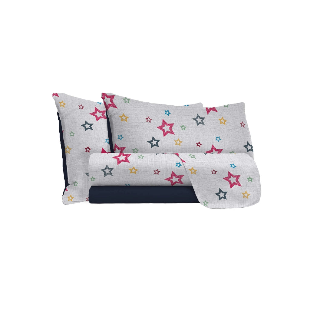 Set Lenzuola 1 Piazza e Mezzo con Stampa Sopra Sotto e Federe Superstar
