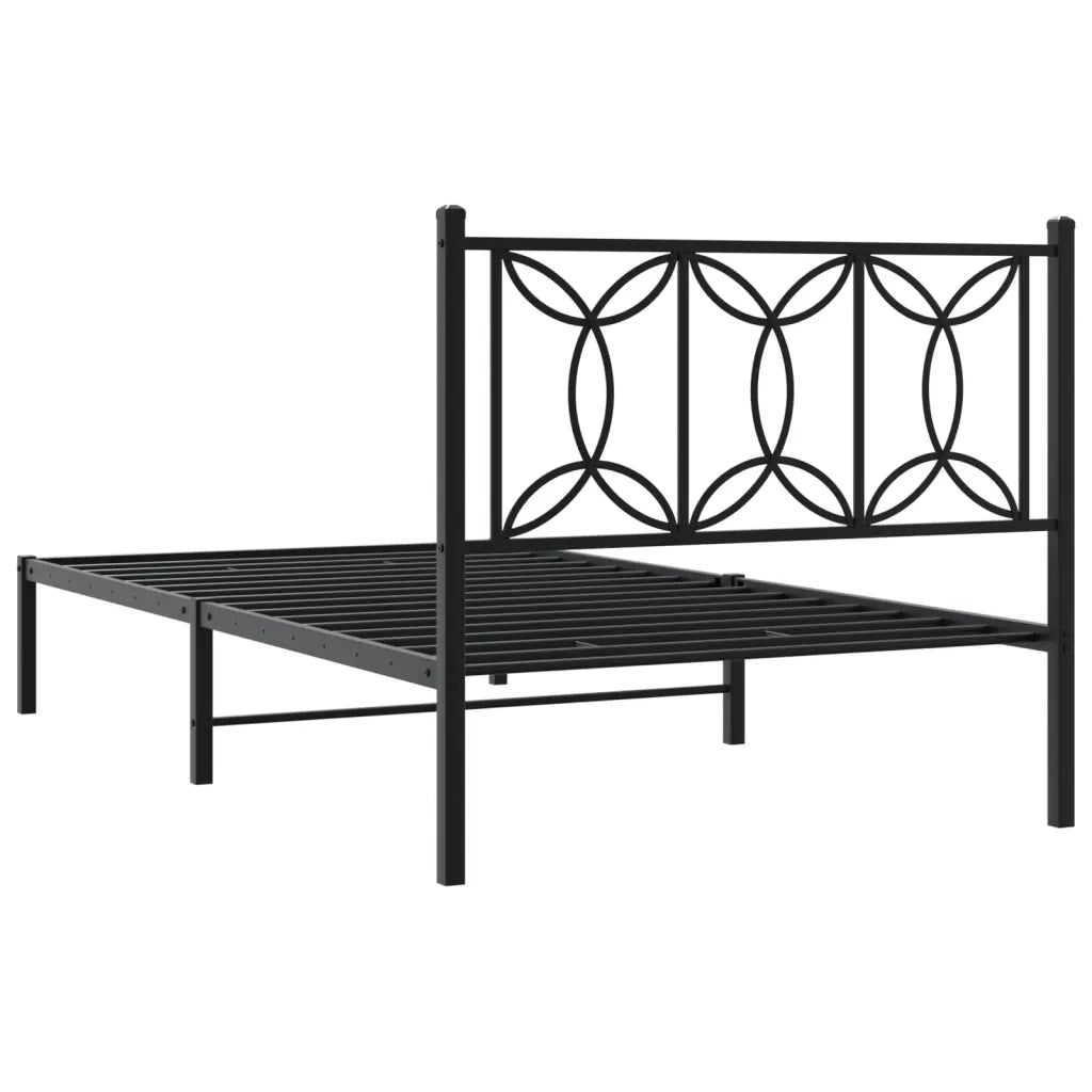 Letto singolo | Letto per adulti | Giroletto con Testiera in Metallo Nero 100x190 cm