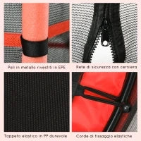 Trampolino Elastico per Bambini Ø1.6x1.9 m con Rete di Sicurezza e Pali Imbottiti, Età 3-10 Anni, Rosso