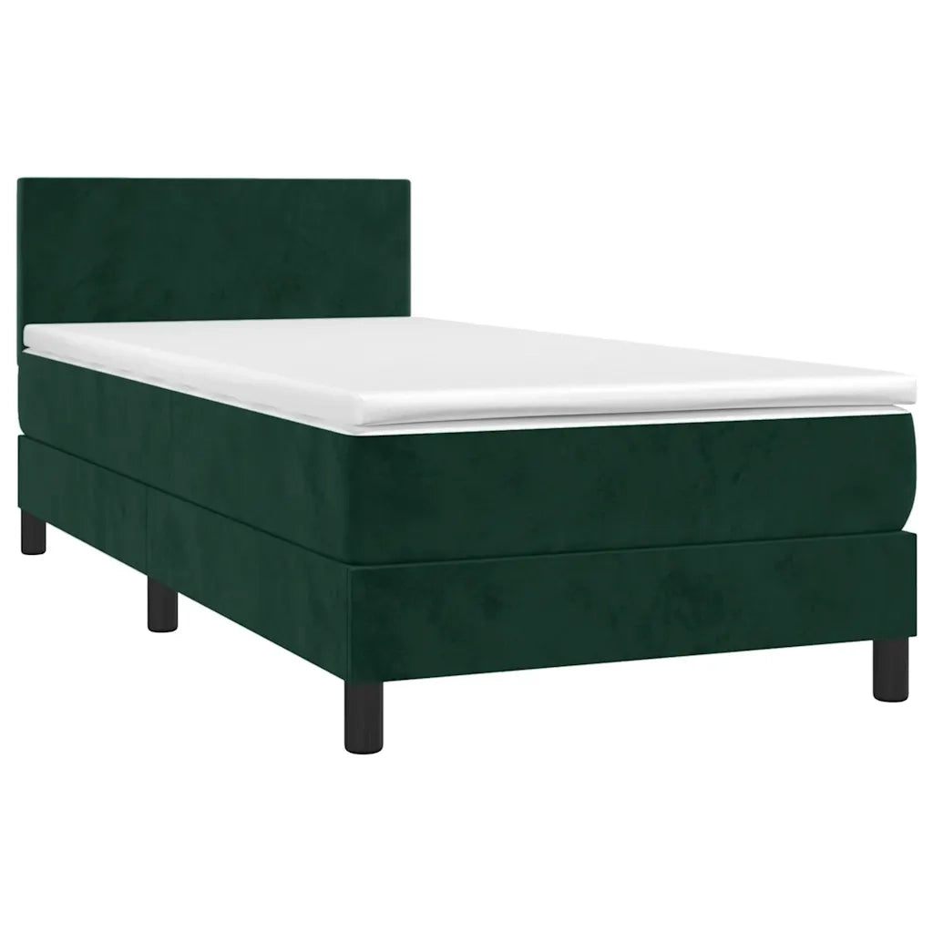 Letto singolo | Letto per adulti | Letto a Molle con Materasso e LED Verde Scuro 100x200cm Velluto