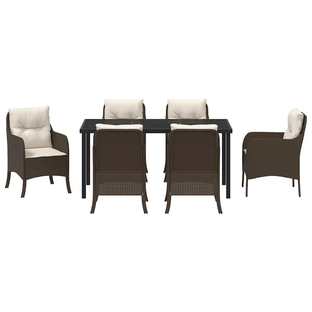 Set da Pranzo per Giardino con cuscino 7 pcs Marrone polyrattan 3380159
