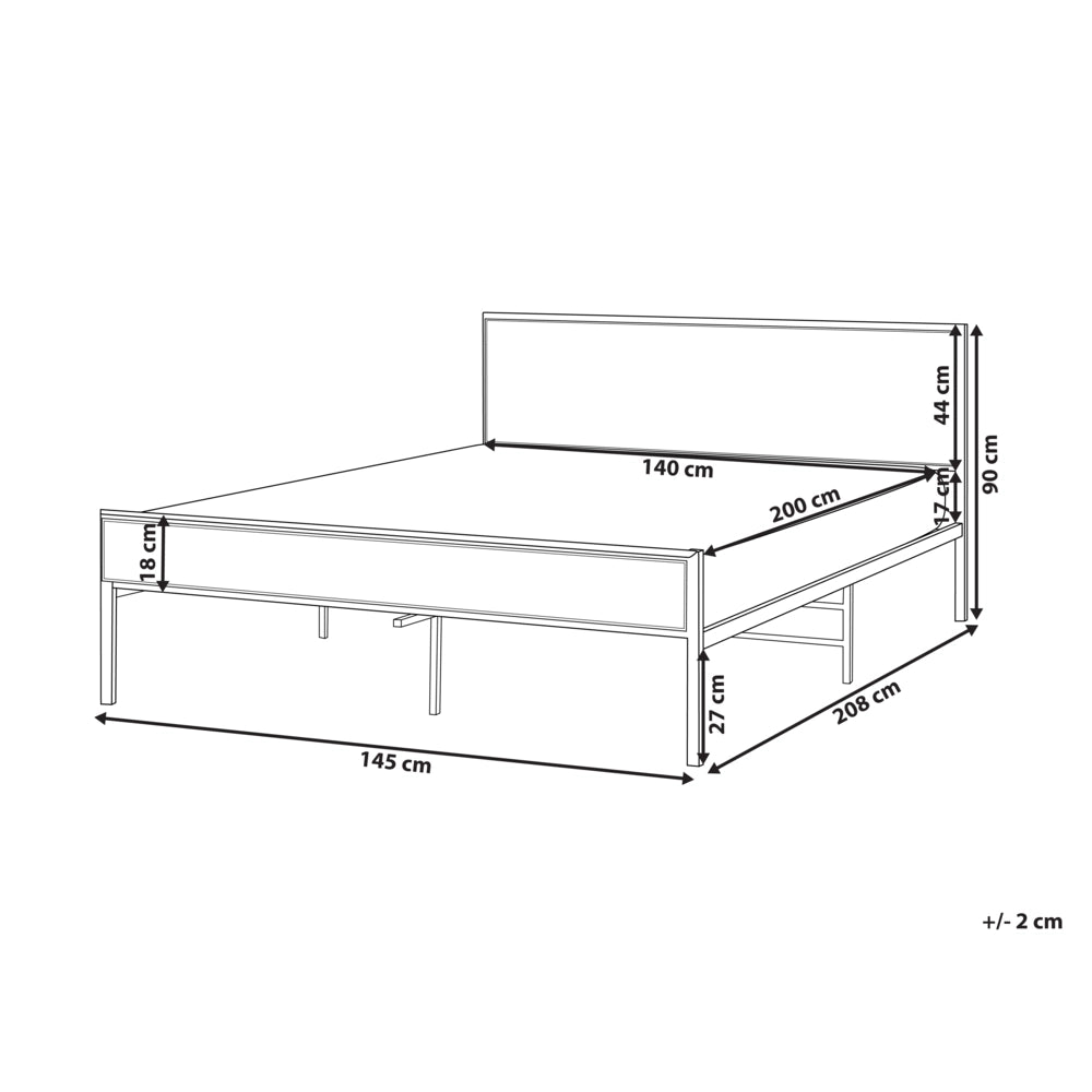 Letto matrimoniale imbottito in tessuto nero con rete a doghe e gambe in legno 140 x 200 cm stile contemporaneo