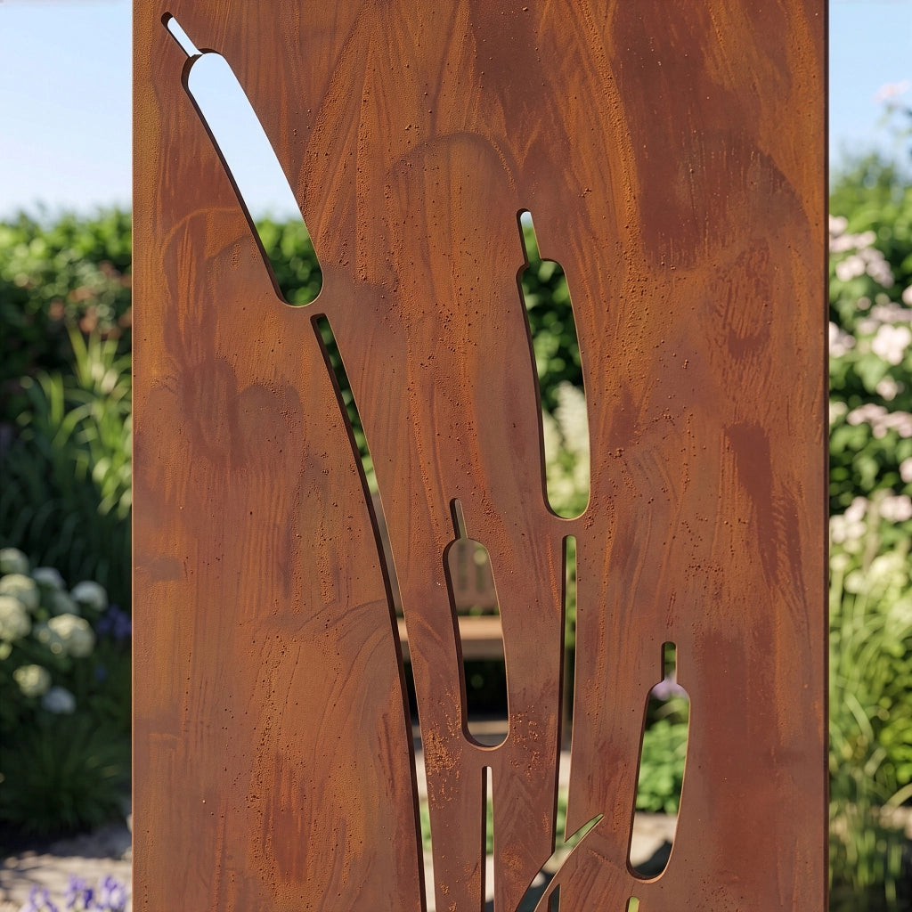 Set di 2 Pannelli Divisori Irsina Frangivista con Motivo Canne 160x50 cm Acciaio Corten - Marrone Ossidato casa.pro