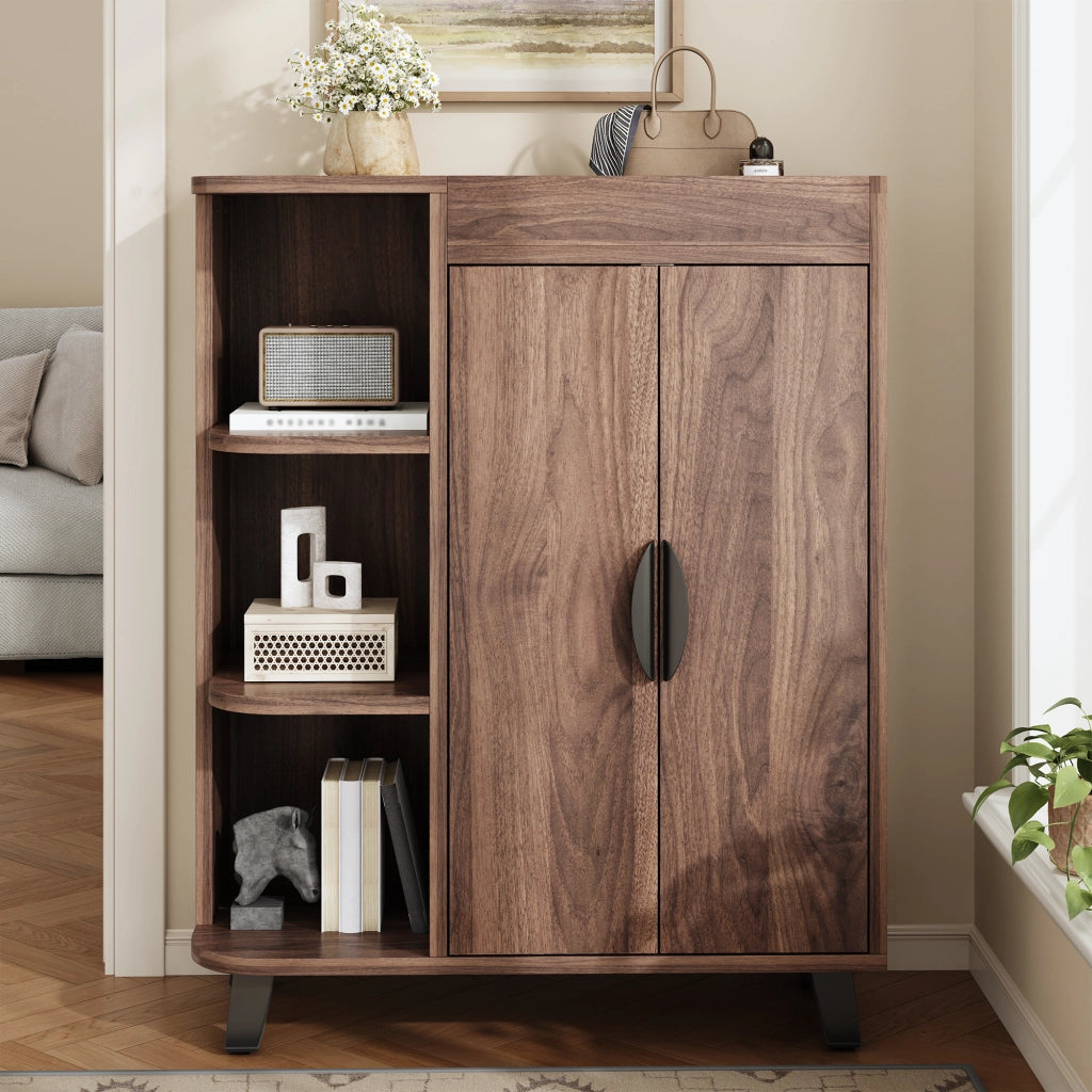Scarpiera con 4 ante e vani aperti per ingresso 80×32×99 cm noce